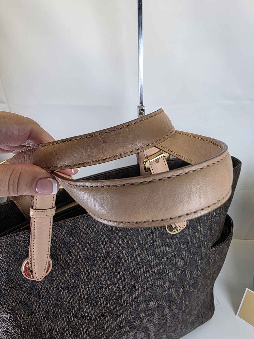 Michael Kors Jet Set Travel Brown Logo Tote Shoulder Bag Work Laptop School - Picture 6 of 13
